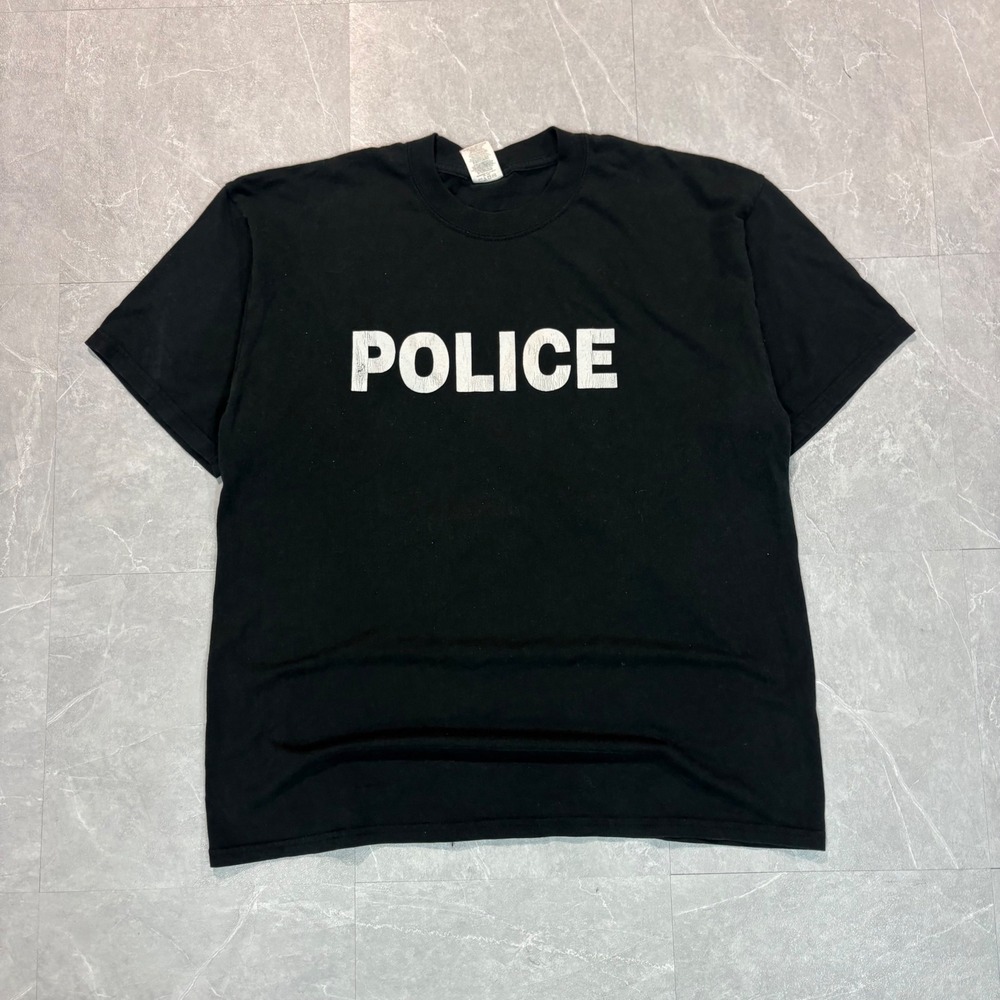 Jerzees Mens Police Graphic T-Shirt Black XL Heavyweight Blend Short Sleeve